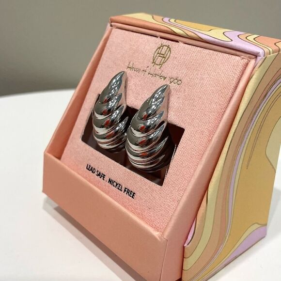 NEW House of Harlow 1960 Silver Hallow Water Drop Earrings - Picture 3 of 6